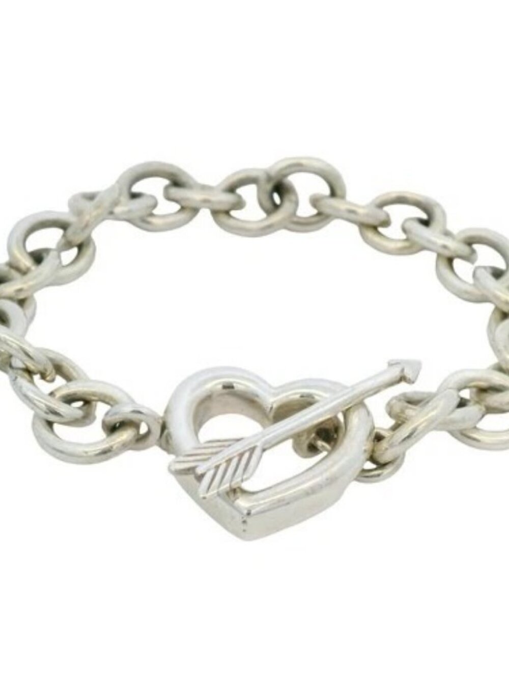 Vintage Tiffany & Co 925 Sterling Silver Heart Arrow Toggle Chain Bracelet 7.5"
